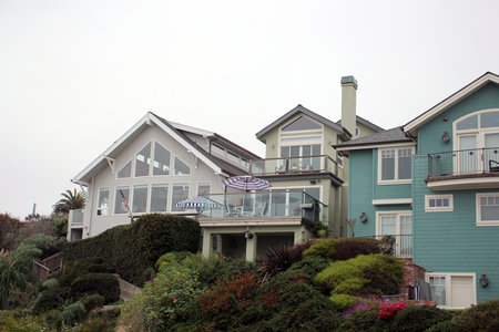 Beautiful American House in Capitola California. Photo taken in foggy weatherの写真素材
