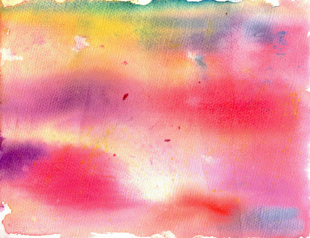 Vibrant abstract watercolor background with pink, yellow, and purple hues. Soft, artistic texture perfect for designs, invitations, posters, and digital projects.の写真素材