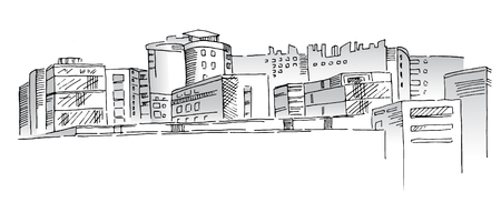 Sketch of vector modern urban lisbon view with skyscrapersのイラスト素材