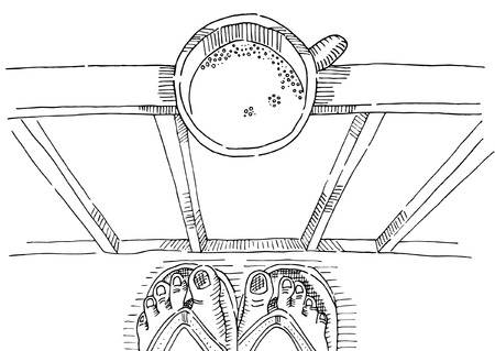 Sketch of top view of cup of tea or coffee on the terraceのイラスト素材