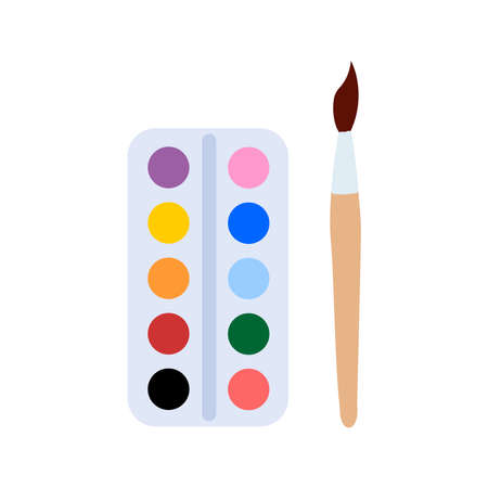 Brush for drawing and multi-colored paints. Vector illustration on white backgroundのイラスト素材