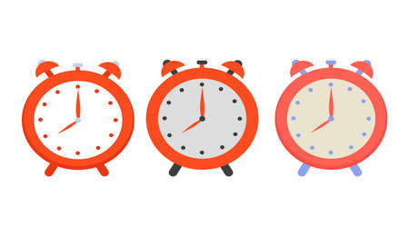 Set of red alarm clocks. Alarm clock wake up time. Vector illustration in flat style isolated on...