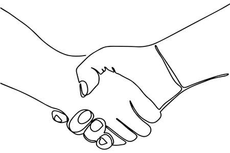 Handshake, agreement, introduction banner hand drawn with single line. Vector illustration isolated on white background.のイラスト素材