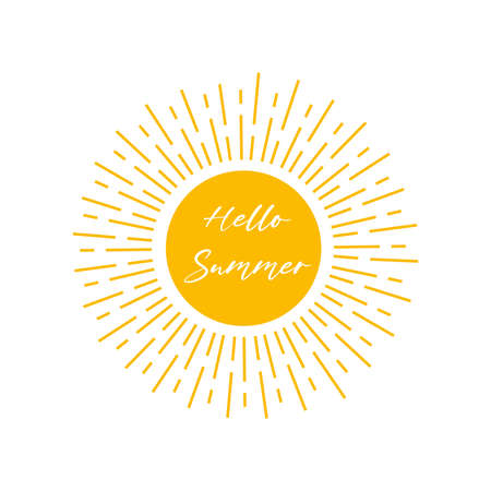 Vector illustration: Hand drawn lettering Hello Summer composition with doodle sunのイラスト素材