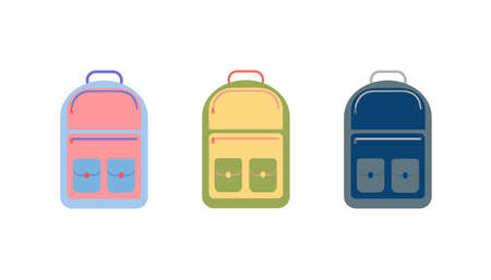 A set of multi-colored school bags. Bright backpacks. Flat style