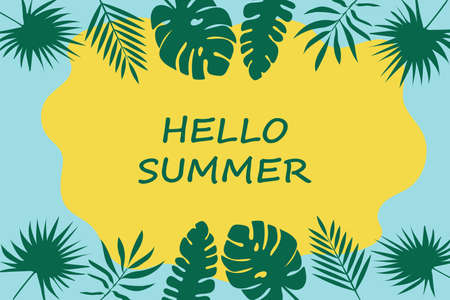 Hello Summer botanical banner. Bright multicolored illustration. Vector illustration