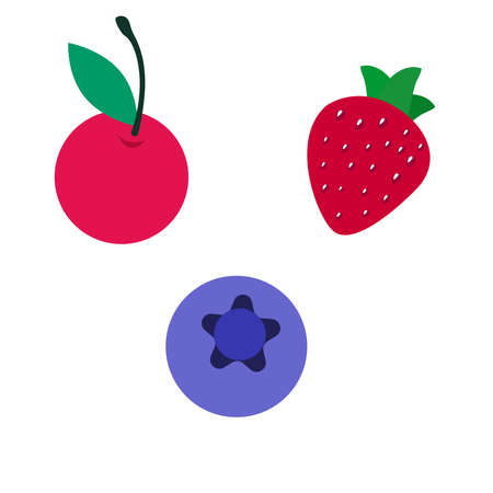 Juicy wild berries of a kubnik, blueberry, cherry. Vector illustration isolated on white background.