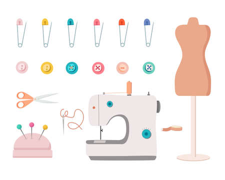 Sewing accessories. Vector illustration isolated on white background.のイラスト素材