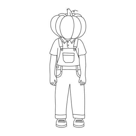 Halloween child character mask representing pumpkin, hand drawn doodle illustration isolated on whiteのイラスト素材