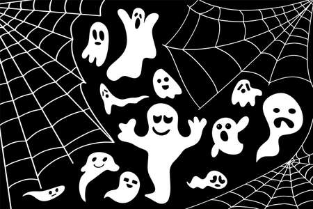 Bat, web and ghosts. halloween backgroundのイラスト素材