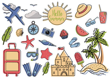 Summer colorful set, hand drawn doodles.の写真素材