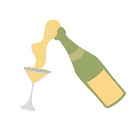 Two champagne glasses with champagne bottle explosion. Cheers. celebration. Holiday toast. vector illustration.のイラスト素材