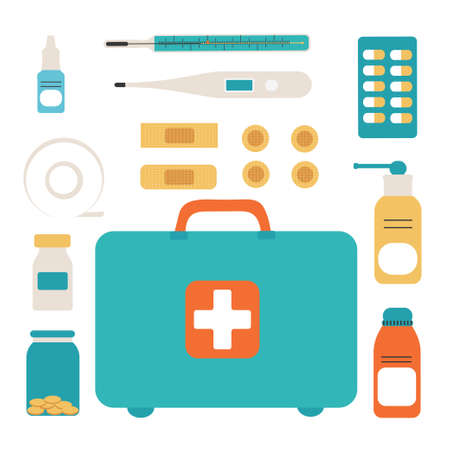 First aid kit isolated on white background. The concept of health, care and medical diagnosis. flat design. vector illustration. white backgroundのイラスト素材