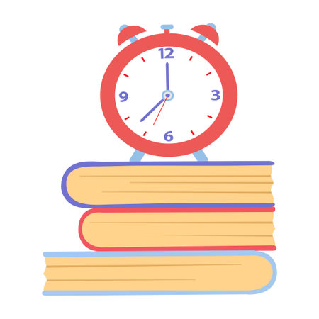 Books and an alarm clock. Vector illustration isolated on white background.のイラスト素材