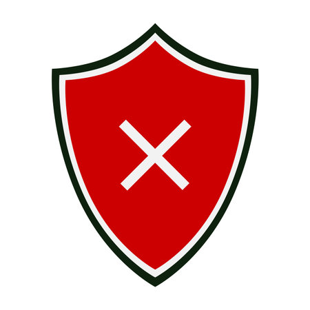 Red shield with a cross. Icon for protection and security. Vector illustrationのイラスト素材
