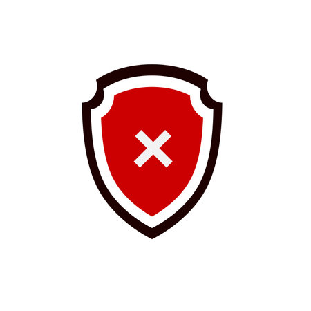 Red shield with a cross. Icon for protection and security. Vector illustrationのイラスト素材