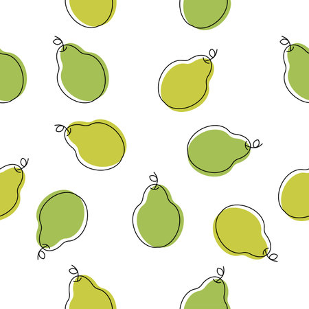Seamless pattern green pears on a white background.Vector illustrationのイラスト素材