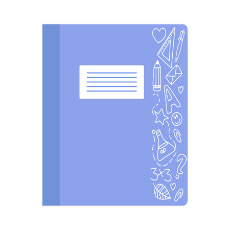 A school notebook with doodle drawings. Vector illustration isolated on a white background.のイラスト素材
