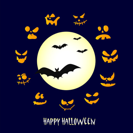 Banner with happy halloween pumpkins. Vector illustrationのイラスト素材