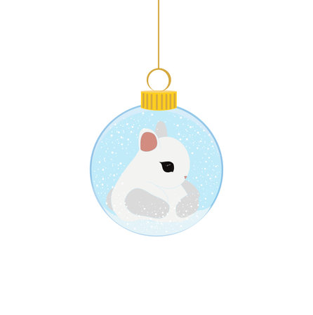 A Christmas tree ball with a cute rabbit. The decoration of the Christmas tree is highlighted on a white background. A symbol of a happy New Year, celebration of Christmas holidays, winter. Flat design. Vector illustrationのイラスト素材