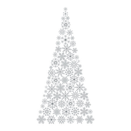 Illustration of a Christmas tree. A Christmas tree made of snowflakes. Vector illustration on a white backgroundのイラスト素材
