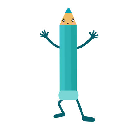 Vector pencil in the style of kawaii Honed detailed office layout, school tool, a symbol of creativity, video, education and design. Isolated illustration, white backgroundのイラスト素材