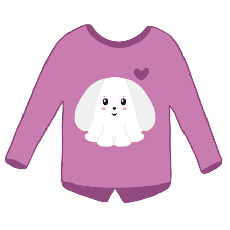 Pink cardigan with rabbit pattern. Vector illustration isolated on a white background.のイラスト素材