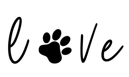 Lettering love and animal paw print. Vector illustration isolated on white background.のイラスト素材