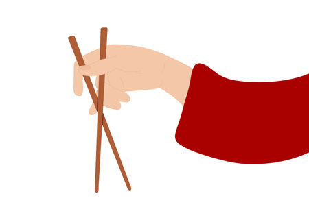 The hand holds chopsticks for sushi. Template for sushi restaurant, cafe, delivery or your businessのイラスト素材