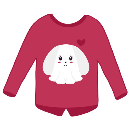 Pink cardigan with rabbit pattern. Vector illustration isolated on a white background.のイラスト素材