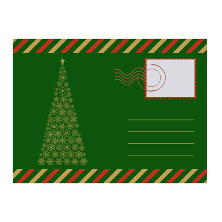 Envelope with the image of a Christmas tree made of snowflakes. vector illustration.のイラスト素材