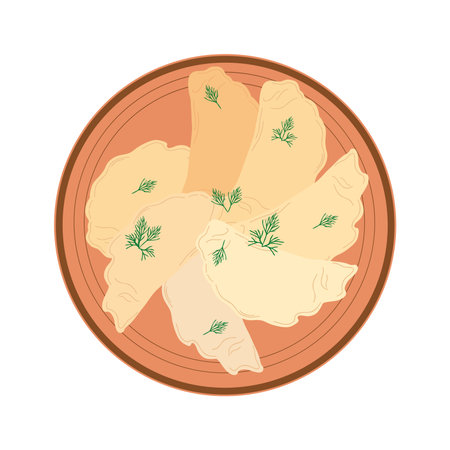 The icon of dumplings on a plate. Vector illustration in a flat style.のイラスト素材
