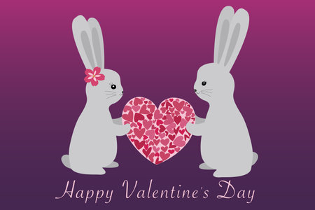 Cute rabbits are holding a heart. Love concept. Vector illustration isolated on white backgroundのイラスト素材