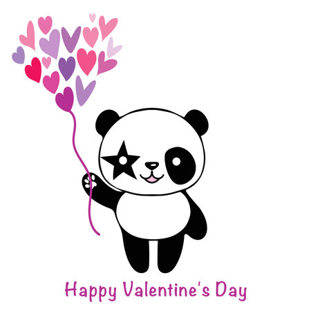 Valentine card with cute panda and hearts. Love concept. Illustration on a pink background.のイラスト素材