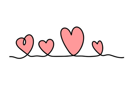 Hearts Family Group Continuous Line Art Drawing. A metaphor for the idea of family love. Happy Family Abstract Symbol for Minimalist Trendy Contemporary Designのイラスト素材