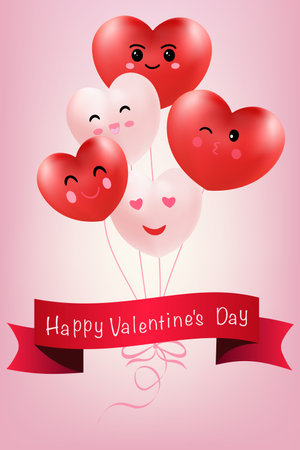 Balloons in the shape of a heart in the style of kawaii. Vector illustrationのイラスト素材