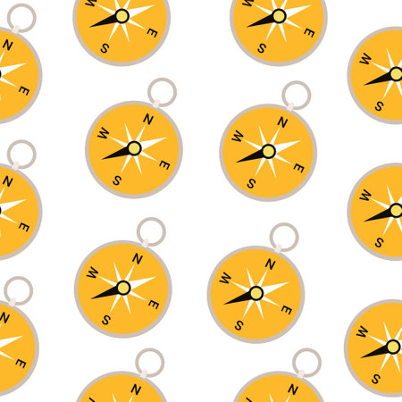 Seamless pattern from the compass icon. Illustration of a compass in a flat minimalist style. White background.のイラスト素材
