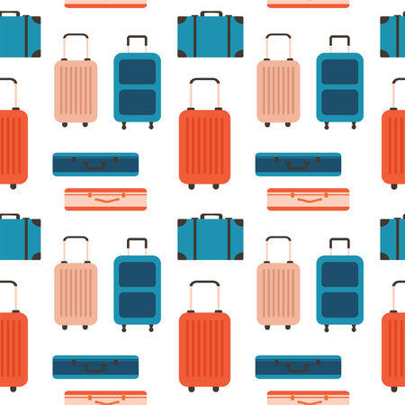 Seamless pattern of suitcases for travel and leisure. Colorful color illustration highlighted on a white backgroundのイラスト素材