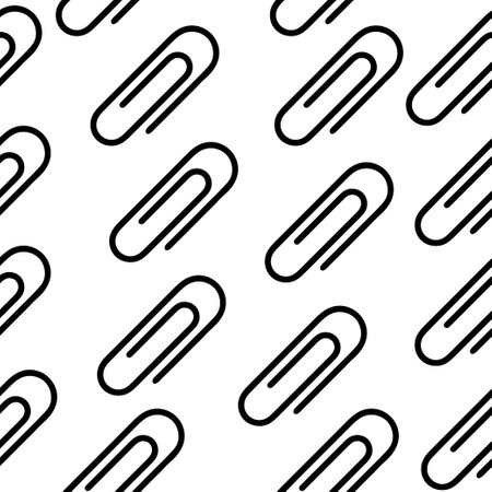 Seamless pattern of black paper clips. Vector illustration, white backgroundのイラスト素材