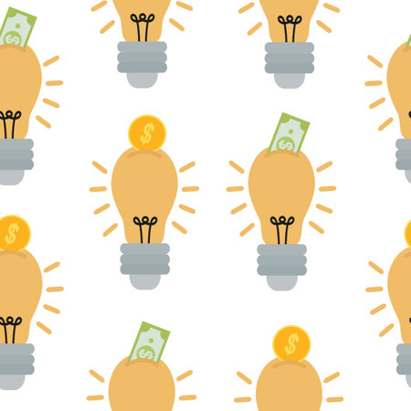 Seamless pattern of light bulbs isolated on a white background. A symbol of creativity, creative idea, mind, reflectionのイラスト素材