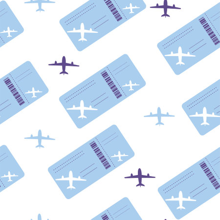 Seamless pattern of plane tickets. boarding pass for the plane. Illustration highlighted on a white background.のイラスト素材