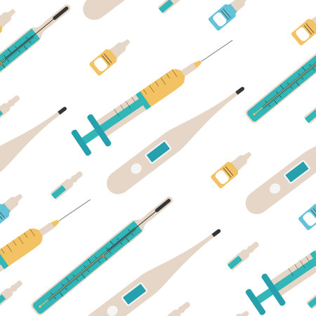 Seamless pattern of medical devices. Vector illustration on a white backgroundのイラスト素材