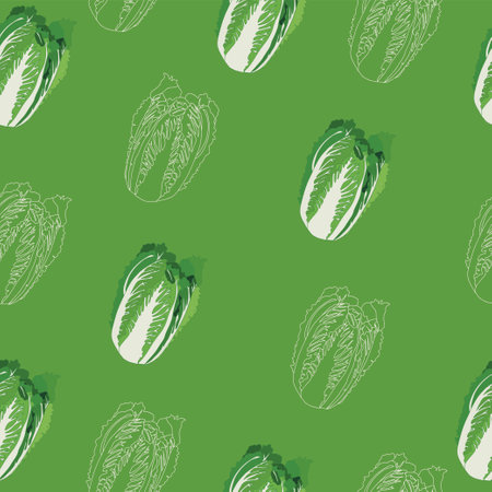 Seamless pattern of fresh Peking cabbage icon. Cabbage for the farmer's market, design of vegetarian salads, organic productsのイラスト素材