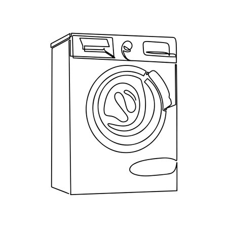 Washing machine for washing the fabric line icon. Drawing with one line. Vector illustrationのイラスト素材