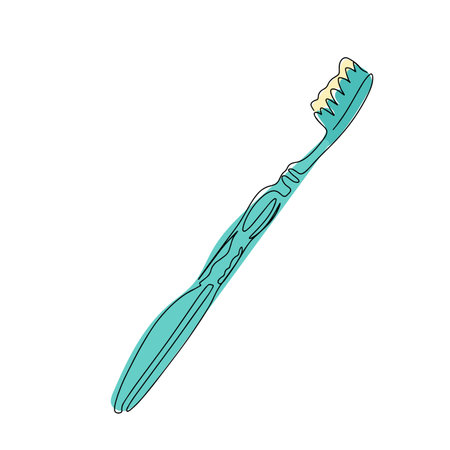 Vector linear illustration of a toothbrush. The toothbrush icon is a single line.Vector illustration of a toothbrush for oral hygiene.のイラスト素材