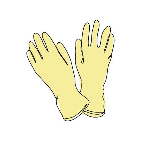 Gloves in one line. Latex gloves as a symbol of protection against viruses and bacteria. A precautionary measure icon. Vector illustration.のイラスト素材