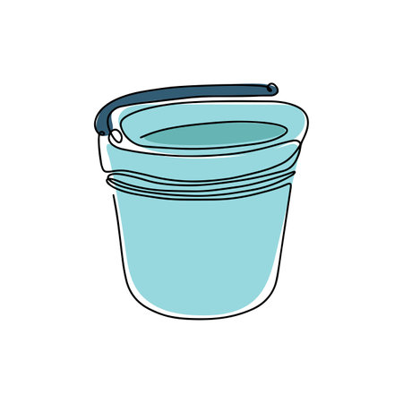 Bucket art icon in one line. Vector linear logo. Outline illustration highlighted on a white background. Vectorのイラスト素材