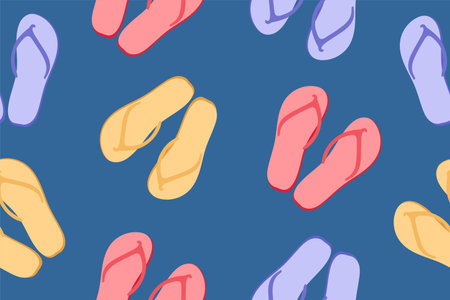 Summer flip-flop pattern. Seamless repeating background. Seamless pattern with flip-flops. Cartoon flat illustration. Vector illustration.のイラスト素材