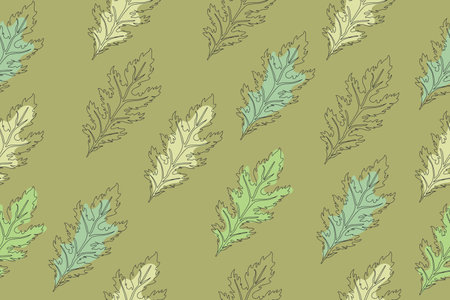 Seamless pattern of green leaves of Mizuna lettuce. Vector illustration of Japanese mustard. Vector illustrationのイラスト素材