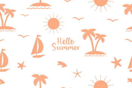 Summer seamless pattern. Suitable for printing, textiles, backgrounds, wallpaper, wrapping paper, packaging. White background. Vectorのイラスト素材